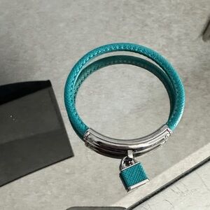 Michael Kors Teal Leather Bracelet with Silver Accents